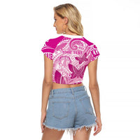 Personalised Polynesia Breast Cancer Awareness Raglan Cropped T Shirt Think Pink Ribbon Polynesian Butterflies