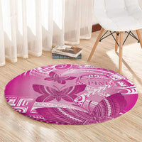 Polynesia Breast Cancer Awareness Round Carpet Think Pink Ribbon Polynesian Butterflies