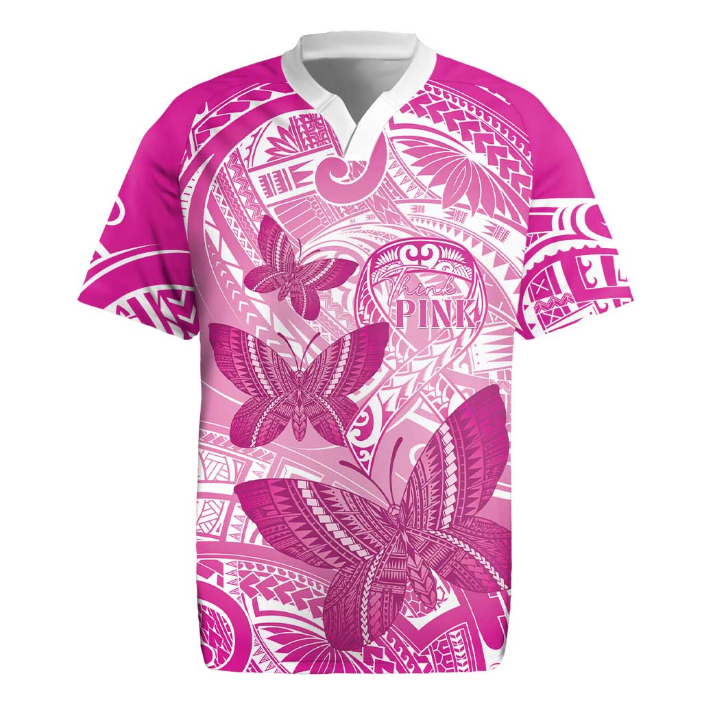 Personalised Polynesia Breast Cancer Awareness Rugby Jersey Think Pink Ribbon Polynesian Butterflies