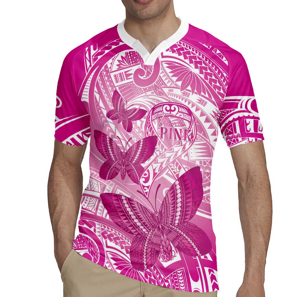 Personalised Polynesia Breast Cancer Awareness Rugby Jersey Think Pink Ribbon Polynesian Butterflies