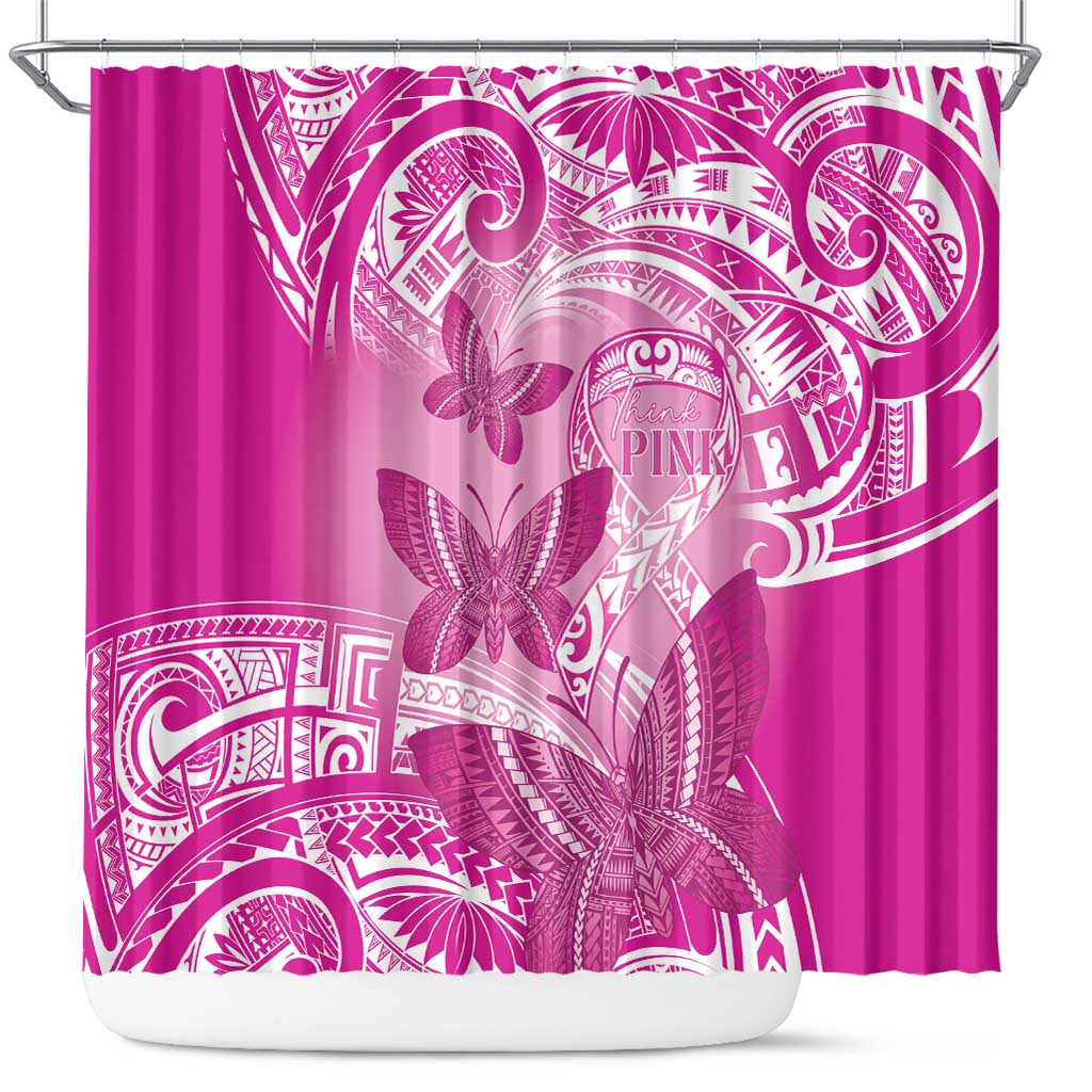 Polynesia Breast Cancer Awareness Shower Curtain Think Pink Ribbon Polynesian Butterflies