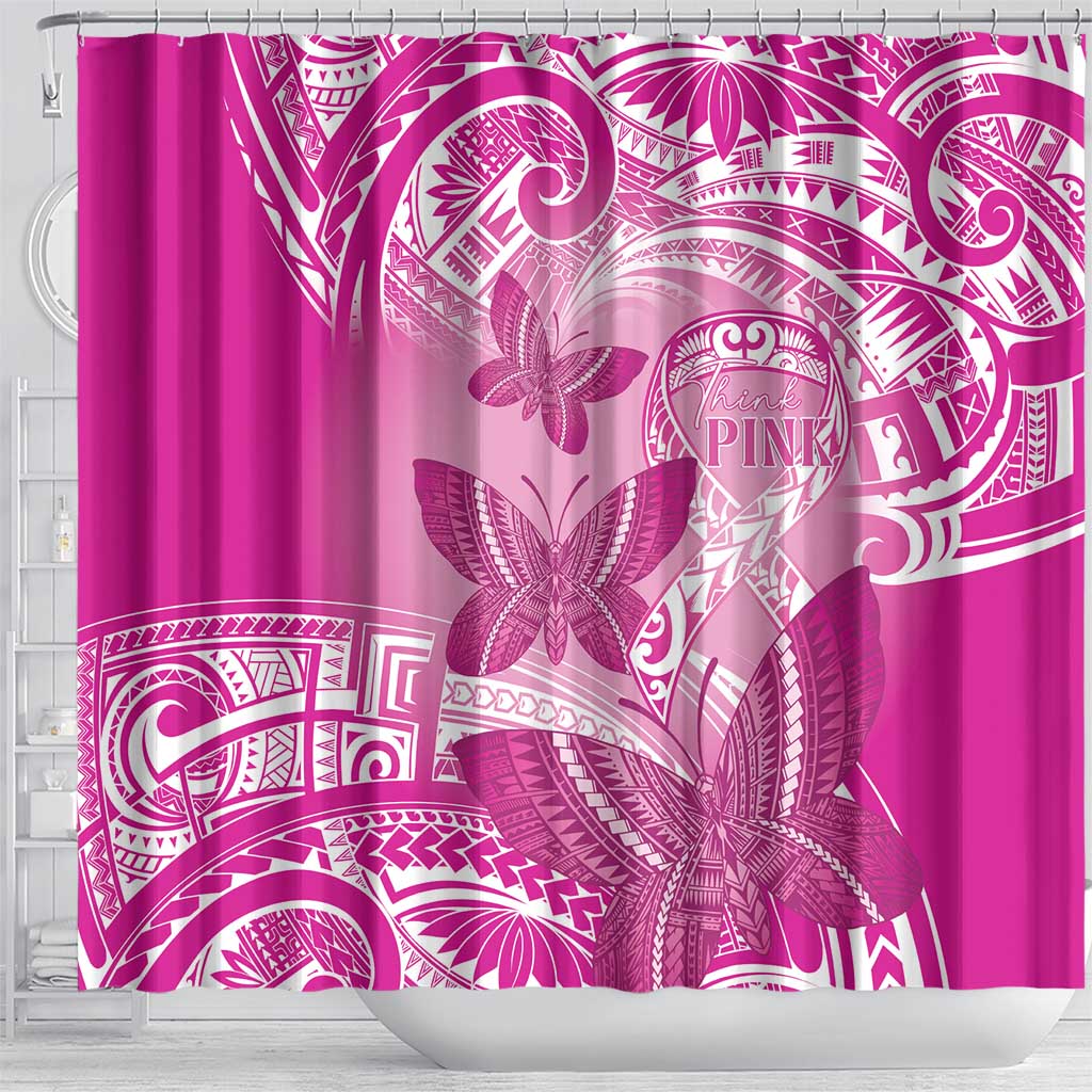 Polynesia Breast Cancer Awareness Shower Curtain Think Pink Ribbon Polynesian Butterflies