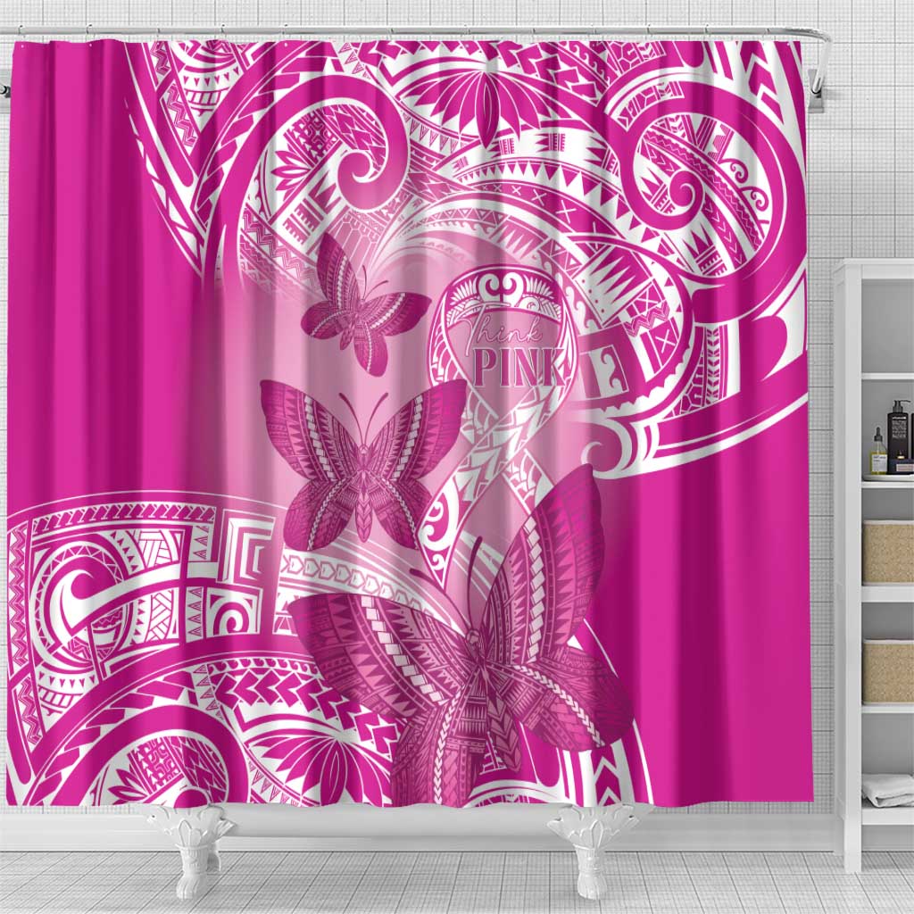 Polynesia Breast Cancer Awareness Shower Curtain Think Pink Ribbon Polynesian Butterflies