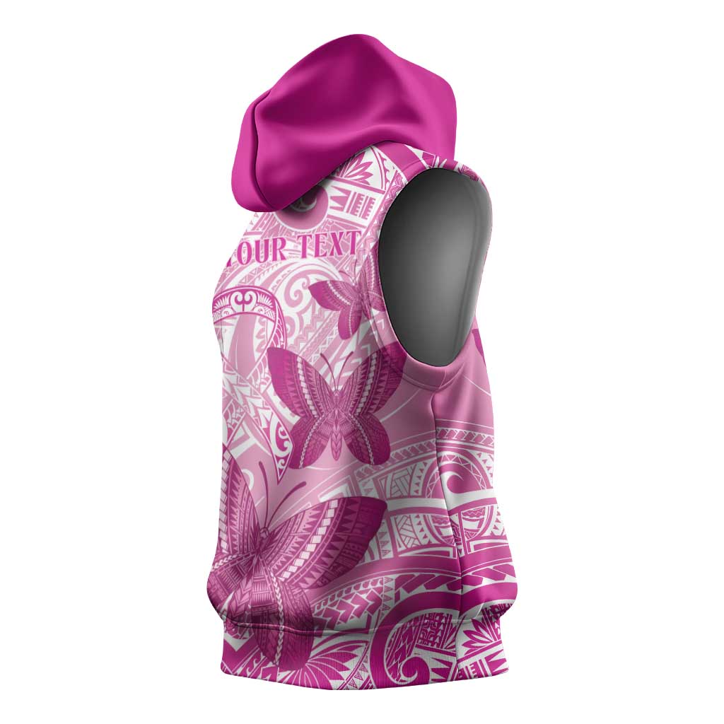 Personalised Polynesia Breast Cancer Awareness Sleeveless Hoodie Think Pink Ribbon Polynesian Butterflies