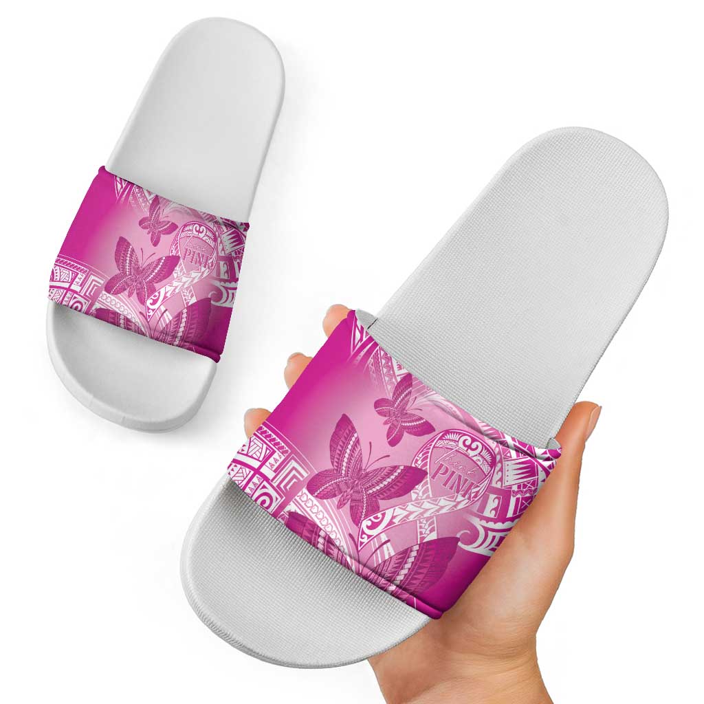 Polynesia Breast Cancer Awareness Slide Sandals Think Pink Ribbon Polynesian Butterflies