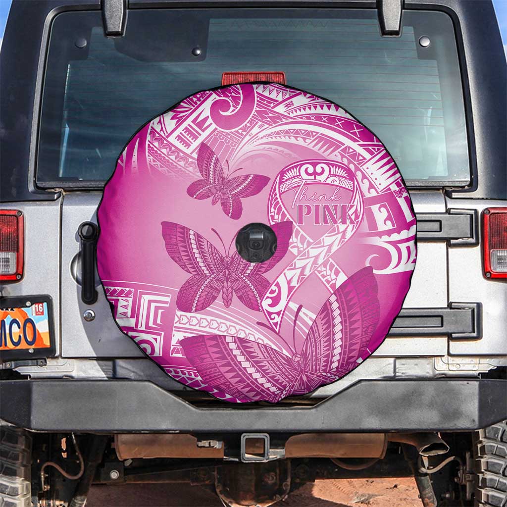 Polynesia Breast Cancer Awareness Spare Tire Cover Think Pink Ribbon Polynesian Butterflies