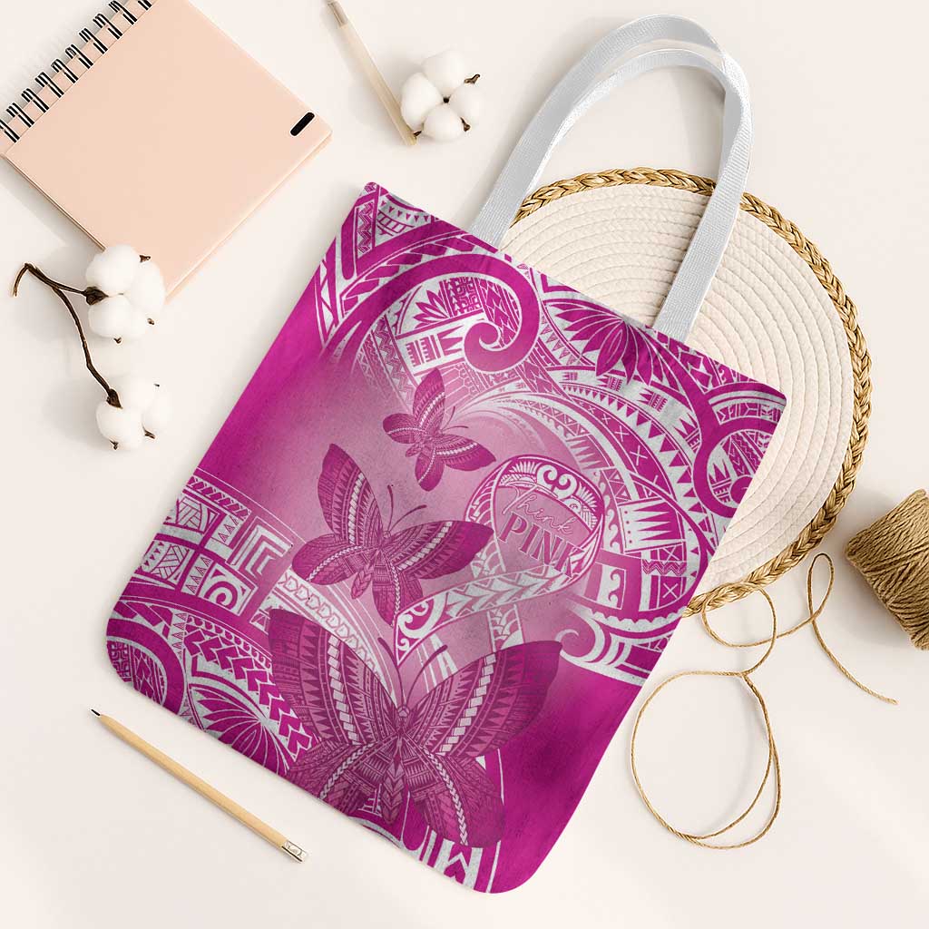 Polynesia Breast Cancer Awareness Tote Bag Think Pink Ribbon Polynesian Butterflies