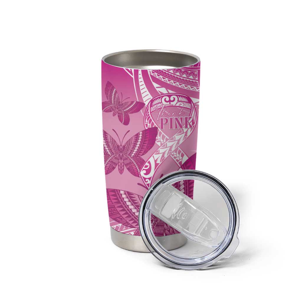 Personalised Polynesia Breast Cancer Awareness Tumbler Cup Think Pink Ribbon Polynesian Butterflies LT14 - Polynesian Pride