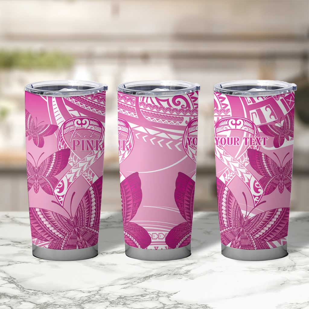 Personalised Polynesia Breast Cancer Awareness Tumbler Cup Think Pink Ribbon Polynesian Butterflies LT14 - Polynesian Pride