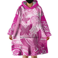 Personalised Polynesia Breast Cancer Awareness Wearable Blanket Hoodie Think Pink Ribbon Polynesian Butterflies