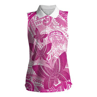 Personalised Polynesia Breast Cancer Awareness Women Sleeveless Polo Shirt Think Pink Ribbon Polynesian Butterflies LT14 Female Pink - Polynesian Pride