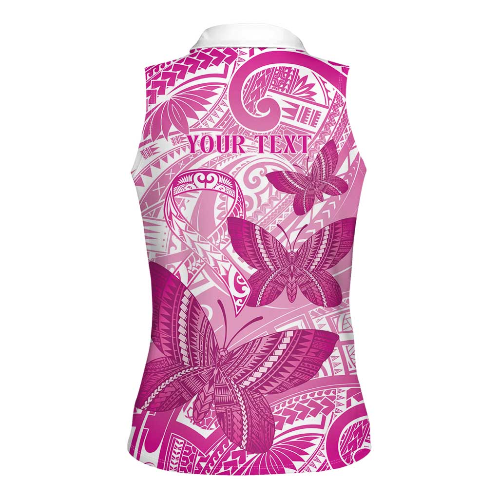 Personalised Polynesia Breast Cancer Awareness Women Sleeveless Polo Shirt Think Pink Ribbon Polynesian Butterflies LT14 - Polynesian Pride