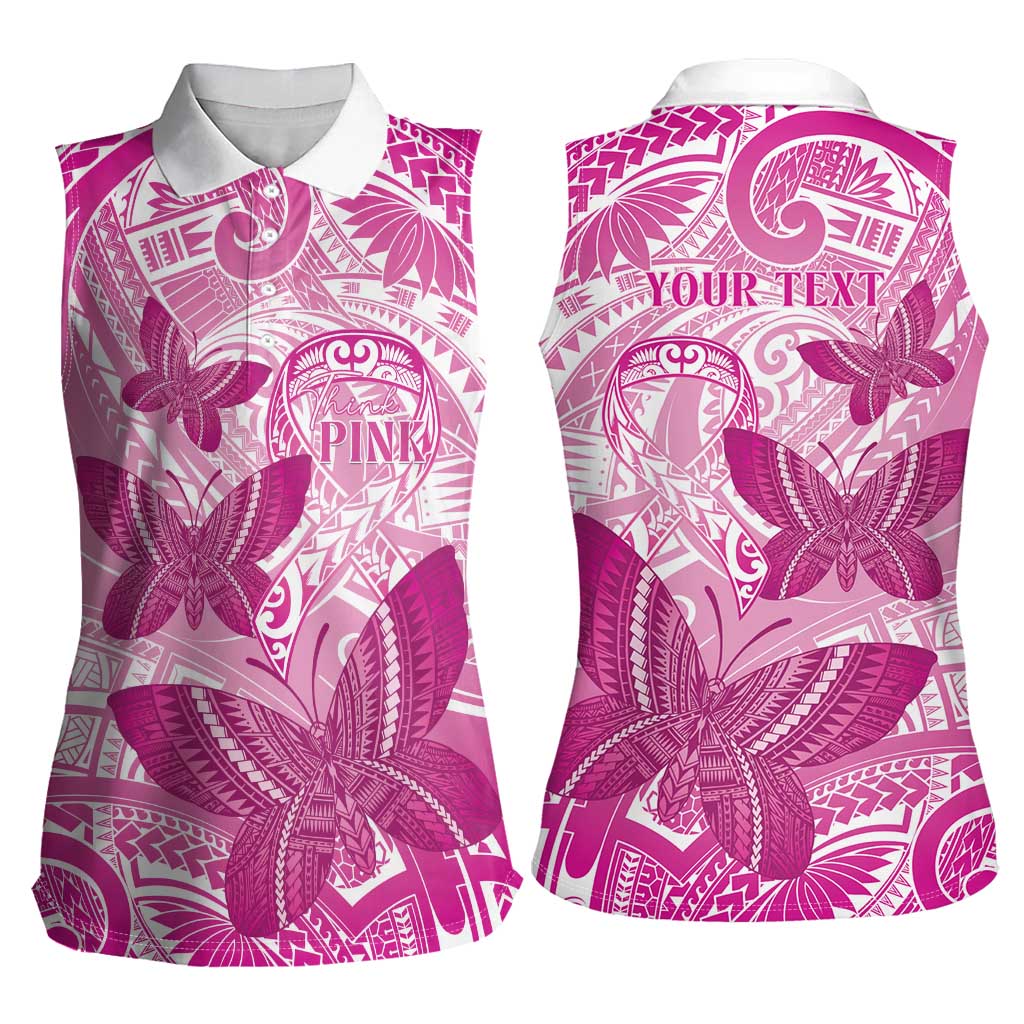 Personalised Polynesia Breast Cancer Awareness Women Sleeveless Polo Shirt Think Pink Ribbon Polynesian Butterflies LT14 - Polynesian Pride