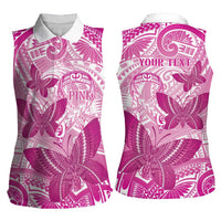 Personalised Polynesia Breast Cancer Awareness Women Sleeveless Polo Shirt Think Pink Ribbon Polynesian Butterflies LT14 - Polynesian Pride