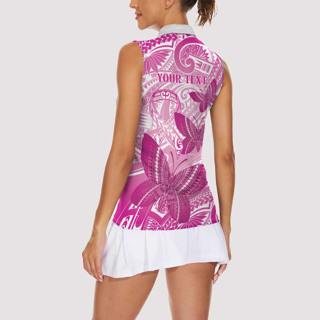 Personalised Polynesia Breast Cancer Awareness Women Sleeveless Polo Shirt Think Pink Ribbon Polynesian Butterflies LT14 - Polynesian Pride