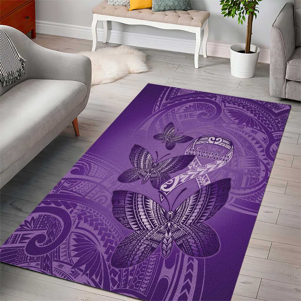 Polynesia Lupus Awareness Month Area Rug Warrior Purple Ribbon Polynesian Butterflies