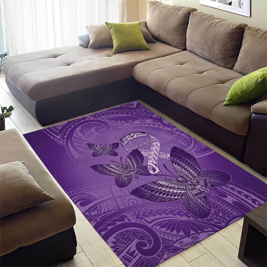 Polynesia Lupus Awareness Month Area Rug Warrior Purple Ribbon Polynesian Butterflies