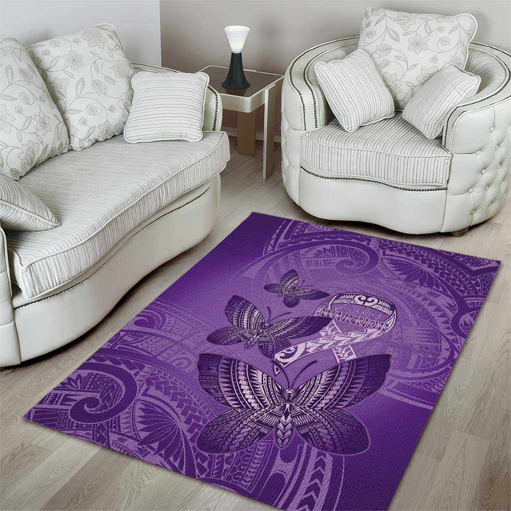 Polynesia Lupus Awareness Month Area Rug Warrior Purple Ribbon Polynesian Butterflies