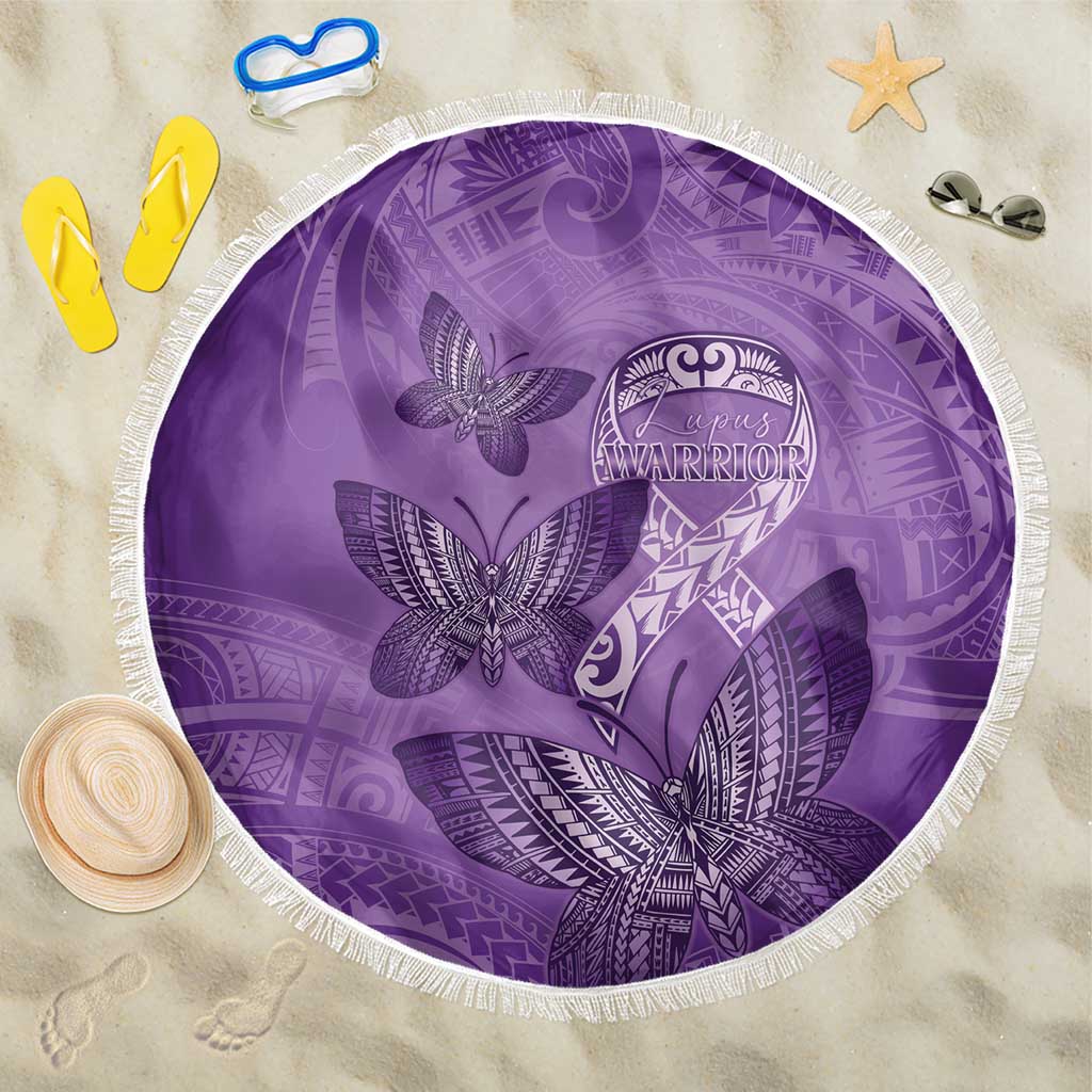 Polynesia Lupus Awareness Month Beach Blanket Warrior Purple Ribbon Polynesian Butterflies