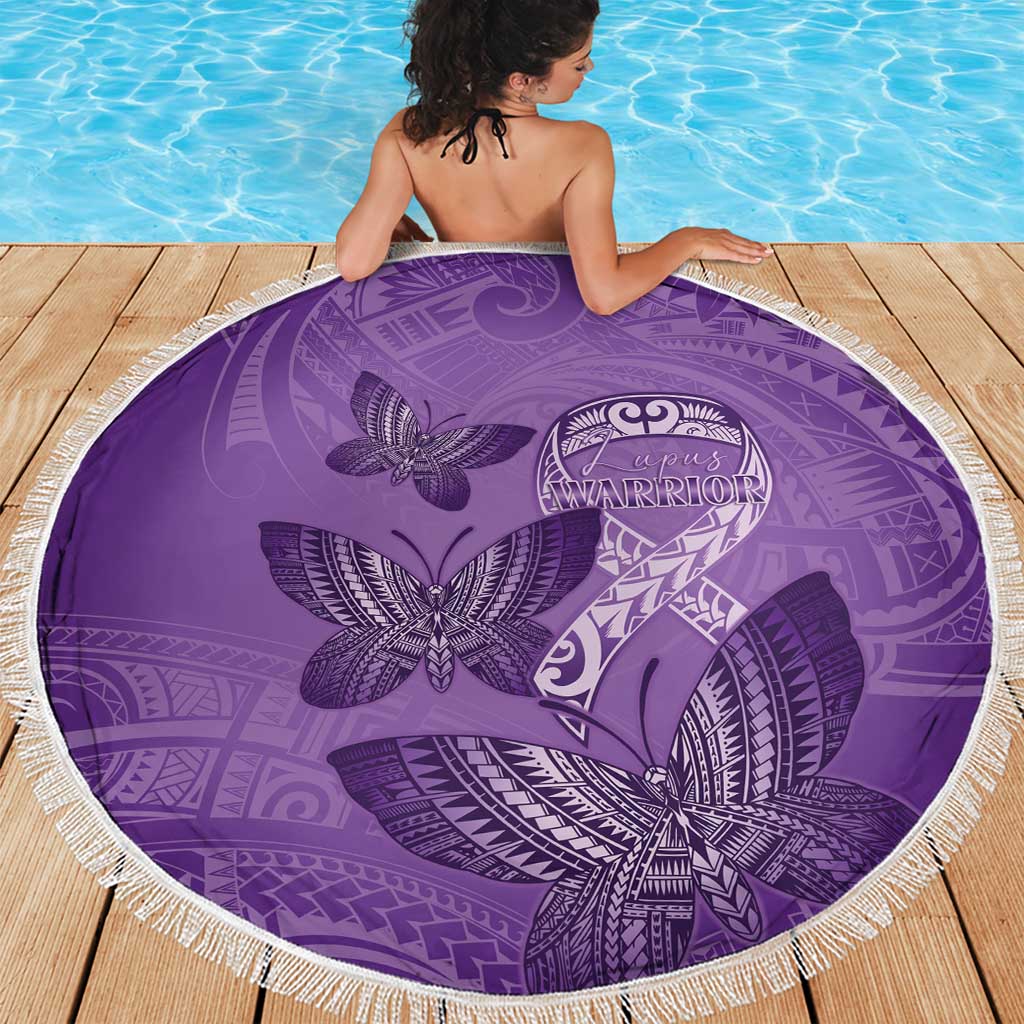 Polynesia Lupus Awareness Month Beach Blanket Warrior Purple Ribbon Polynesian Butterflies