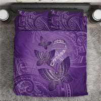 Polynesia Lupus Awareness Month Bedding Set Warrior Purple Ribbon Polynesian Butterflies