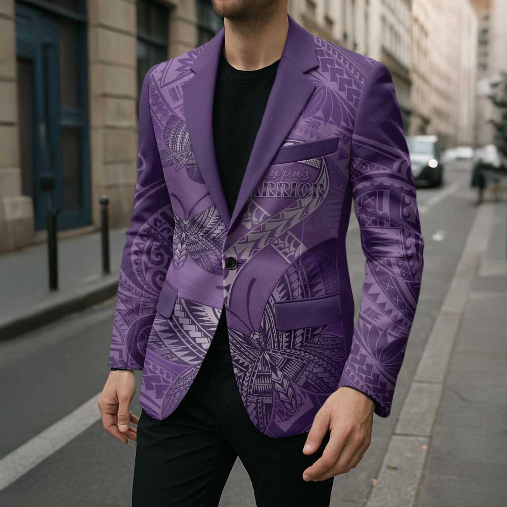 Personalised Polynesia Lupus Awareness Month Blazer Warrior Purple Ribbon Polynesian Butterflies