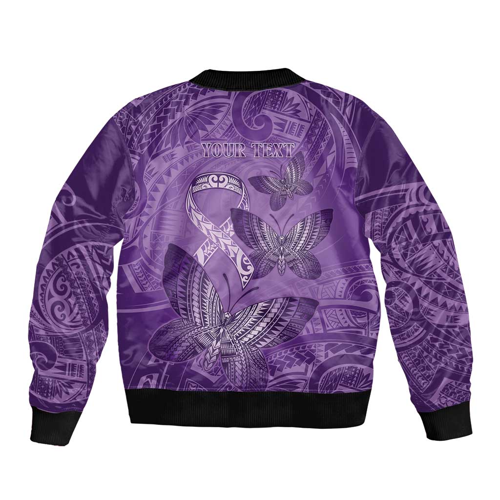 Personalised Polynesia Lupus Awareness Month Bomber Jacket Warrior Purple Ribbon Polynesian Butterflies