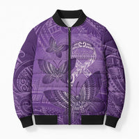 Personalised Polynesia Lupus Awareness Month Bomber Puffer Jacket Warrior Purple Ribbon Polynesian Butterflies