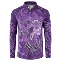 Personalised Polynesia Lupus Awareness Month Button Sweatshirt Warrior Purple Ribbon Polynesian Butterflies