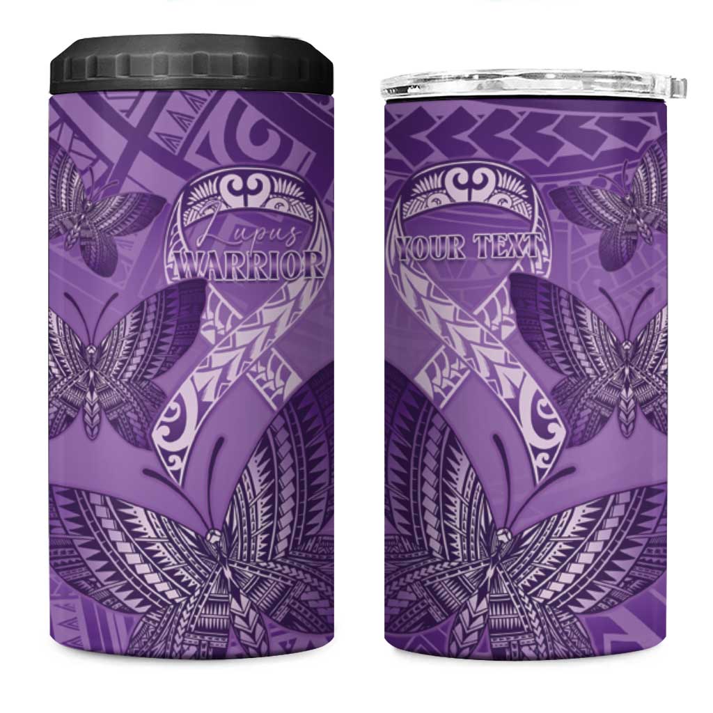 Personalised Polynesia Lupus Awareness Month 4 in 1 Can Cooler Tumbler Warrior Purple Ribbon Polynesian Butterflies LT14 One Size: 16 oz Purple - Polynesian Pride