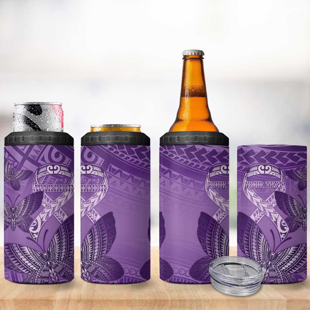 Personalised Polynesia Lupus Awareness Month 4 in 1 Can Cooler Tumbler Warrior Purple Ribbon Polynesian Butterflies LT14 - Polynesian Pride