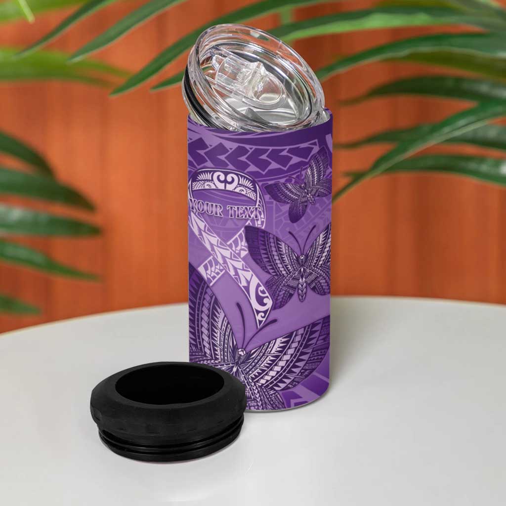 Personalised Polynesia Lupus Awareness Month 4 in 1 Can Cooler Tumbler Warrior Purple Ribbon Polynesian Butterflies LT14 - Polynesian Pride