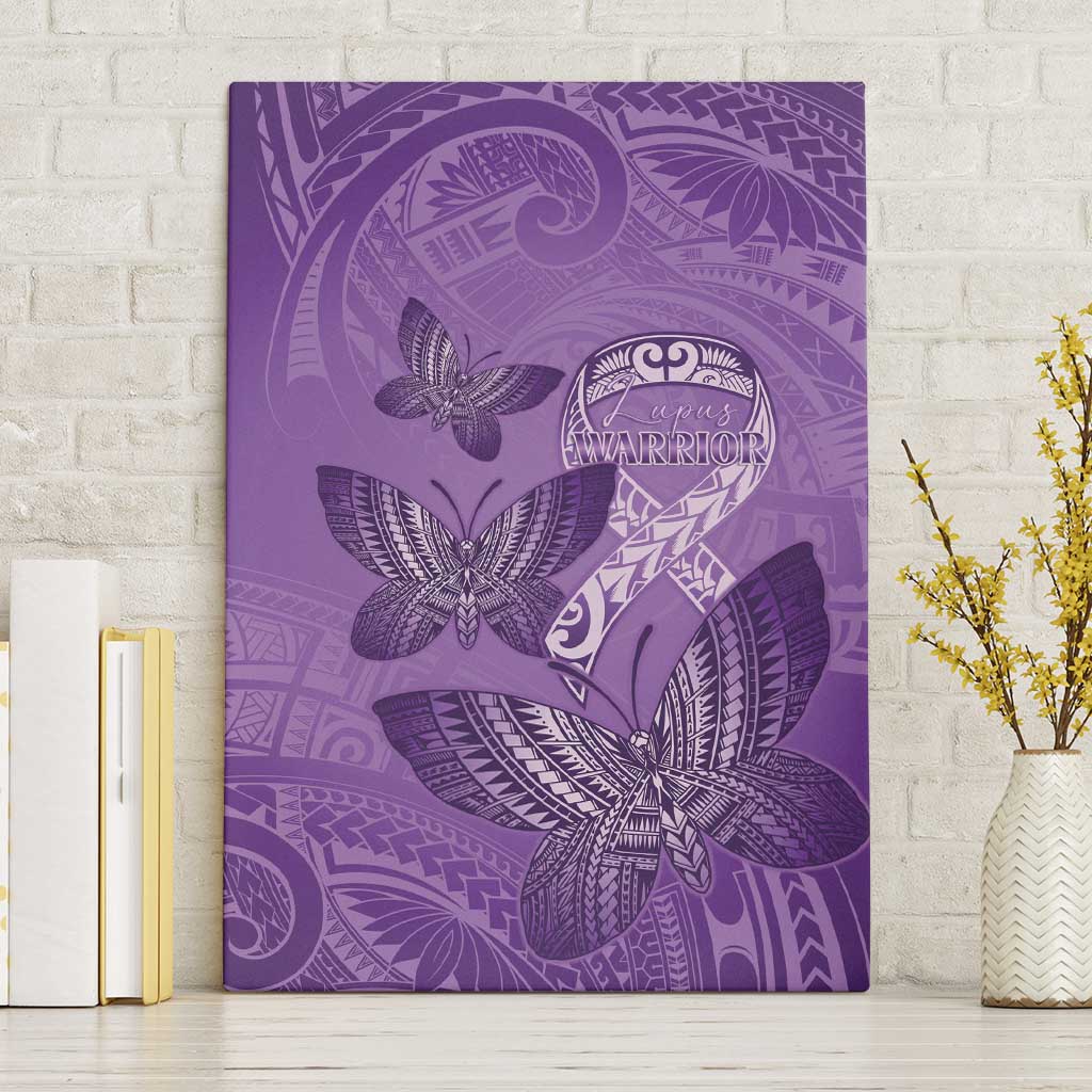 Polynesia Lupus Awareness Month Canvas Wall Art Warrior Purple Ribbon Polynesian Butterflies