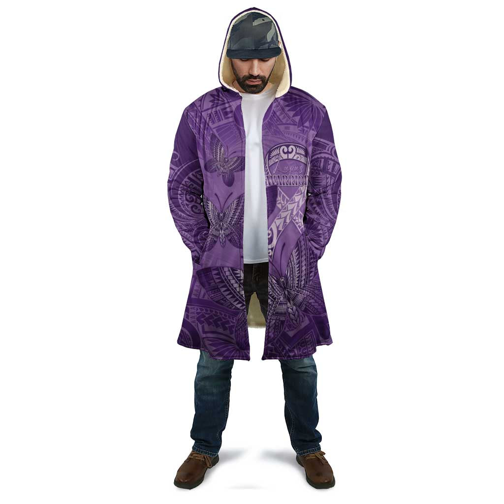 Personalised Polynesia Lupus Awareness Month Cloak Warrior Purple Ribbon Polynesian Butterflies
