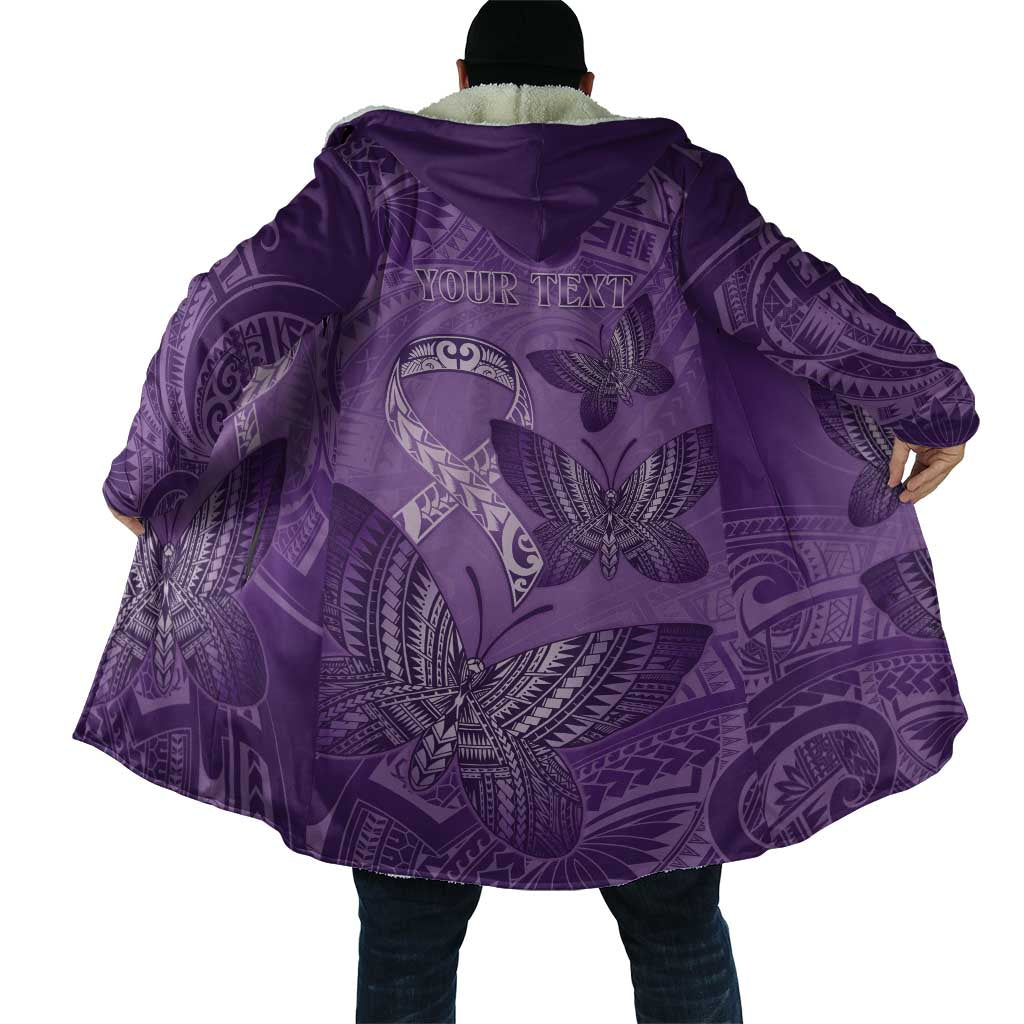 Personalised Polynesia Lupus Awareness Month Cloak Warrior Purple Ribbon Polynesian Butterflies