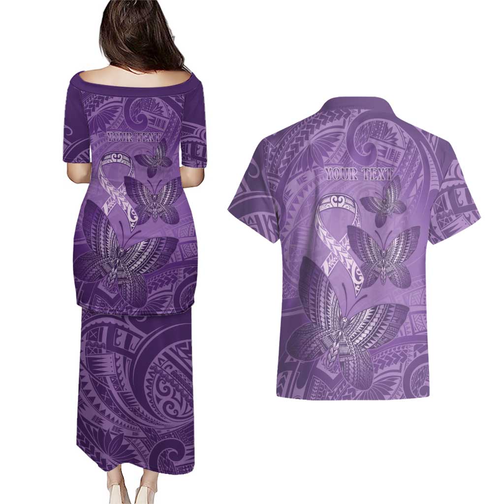 Personalised Polynesia Lupus Awareness Month Couples Matching Puletasi and Hawaiian Shirt Warrior Purple Ribbon Polynesian Butterflies LT14 - Polynesian Pride