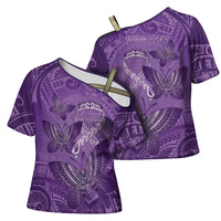 Personalised Polynesia Lupus Awareness Month Cross Shoulder Shirt Warrior Purple Ribbon Polynesian Butterflies