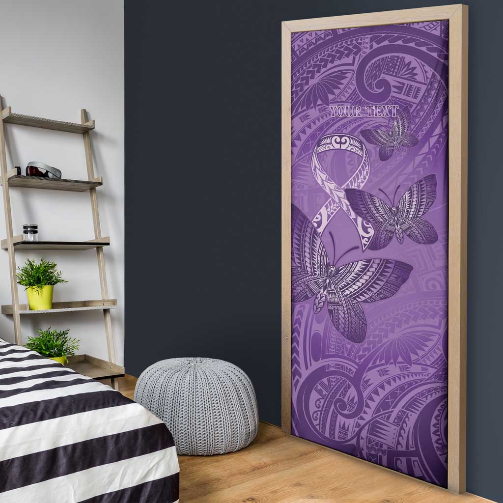 Personalised Polynesia Lupus Awareness Month Door Cover Warrior Purple Ribbon Polynesian Butterflies