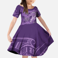 Personalised Polynesia Lupus Awareness Month Family Matching Mermaid Dress and Hawaiian Shirt Warrior Purple Ribbon Polynesian Butterflies LT14 Daughter's Dress Purple - Polynesian Pride