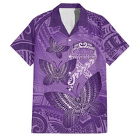 Personalised Polynesia Lupus Awareness Month Family Matching Mermaid Dress and Hawaiian Shirt Warrior Purple Ribbon Polynesian Butterflies LT14 Dad's Shirt - Short Sleeve Purple - Polynesian Pride