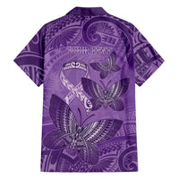 Personalised Polynesia Lupus Awareness Month Family Matching Off Shoulder Short Dress and Hawaiian Shirt Warrior Purple Ribbon Polynesian Butterflies LT14 - Polynesian Pride