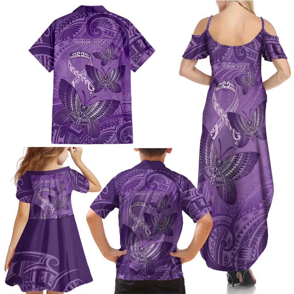 Personalised Polynesia Lupus Awareness Month Family Matching Summer Maxi Dress and Hawaiian Shirt Warrior Purple Ribbon Polynesian Butterflies LT14 - Polynesian Pride