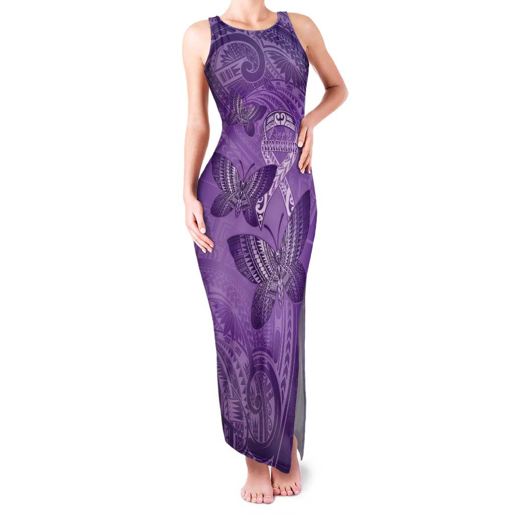 Personalised Polynesia Lupus Awareness Month Family Matching Tank Maxi Dress and Hawaiian Shirt Warrior Purple Ribbon Polynesian Butterflies LT14 Mom's Dress Purple - Polynesian Pride