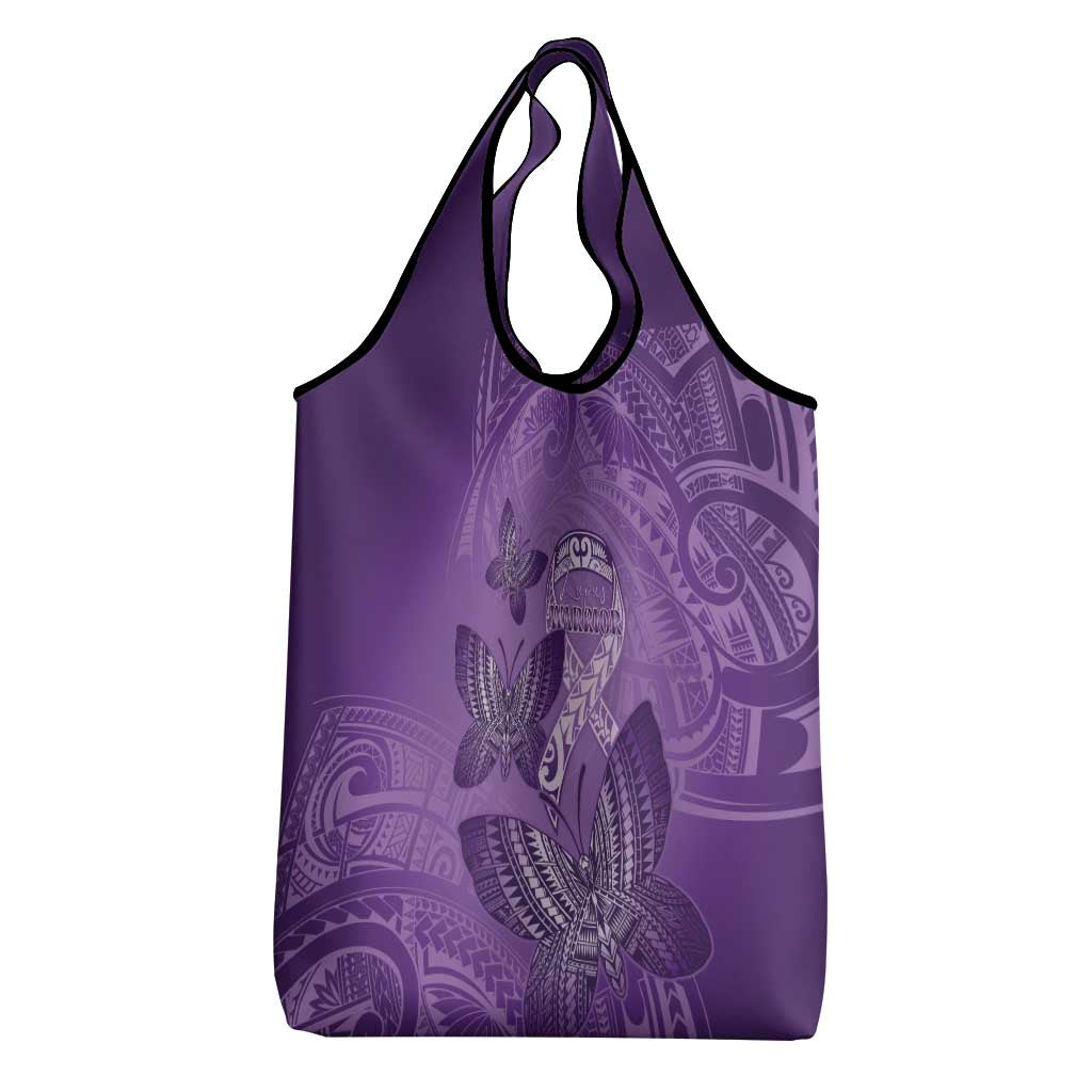 Polynesia Lupus Awareness Month Grocery Bag Warrior Purple Ribbon Polynesian Butterflies