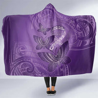 Polynesia Lupus Awareness Month Hooded Blanket Warrior Purple Ribbon Polynesian Butterflies
