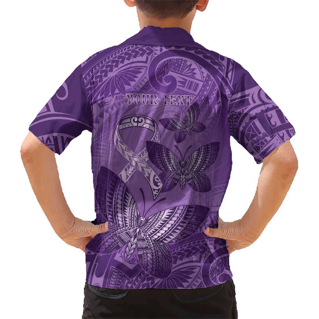 Personalised Polynesia Lupus Awareness Month Kid Hawaiian Shirt Warrior Purple Ribbon Polynesian Butterflies
