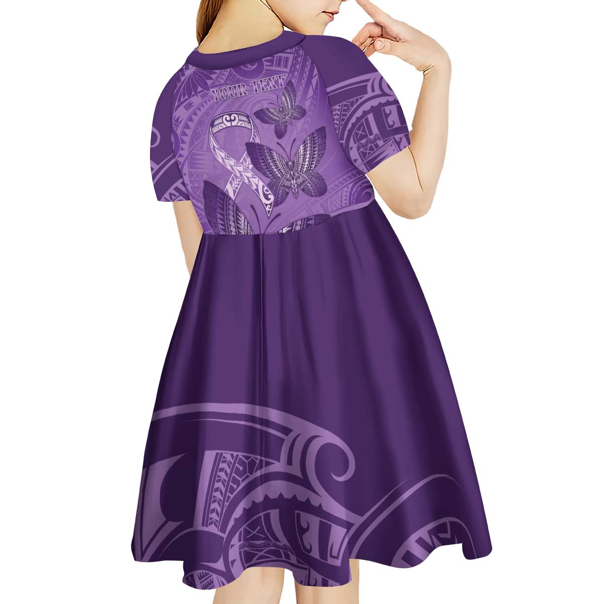 Personalised Polynesia Lupus Awareness Month Kid Short Sleeve Dress Warrior Purple Ribbon Polynesian Butterflies