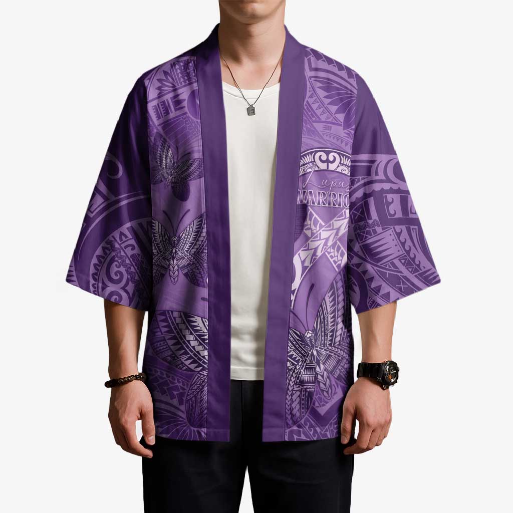 Personalised Polynesia Lupus Awareness Month Kimono Warrior Purple Ribbon Polynesian Butterflies