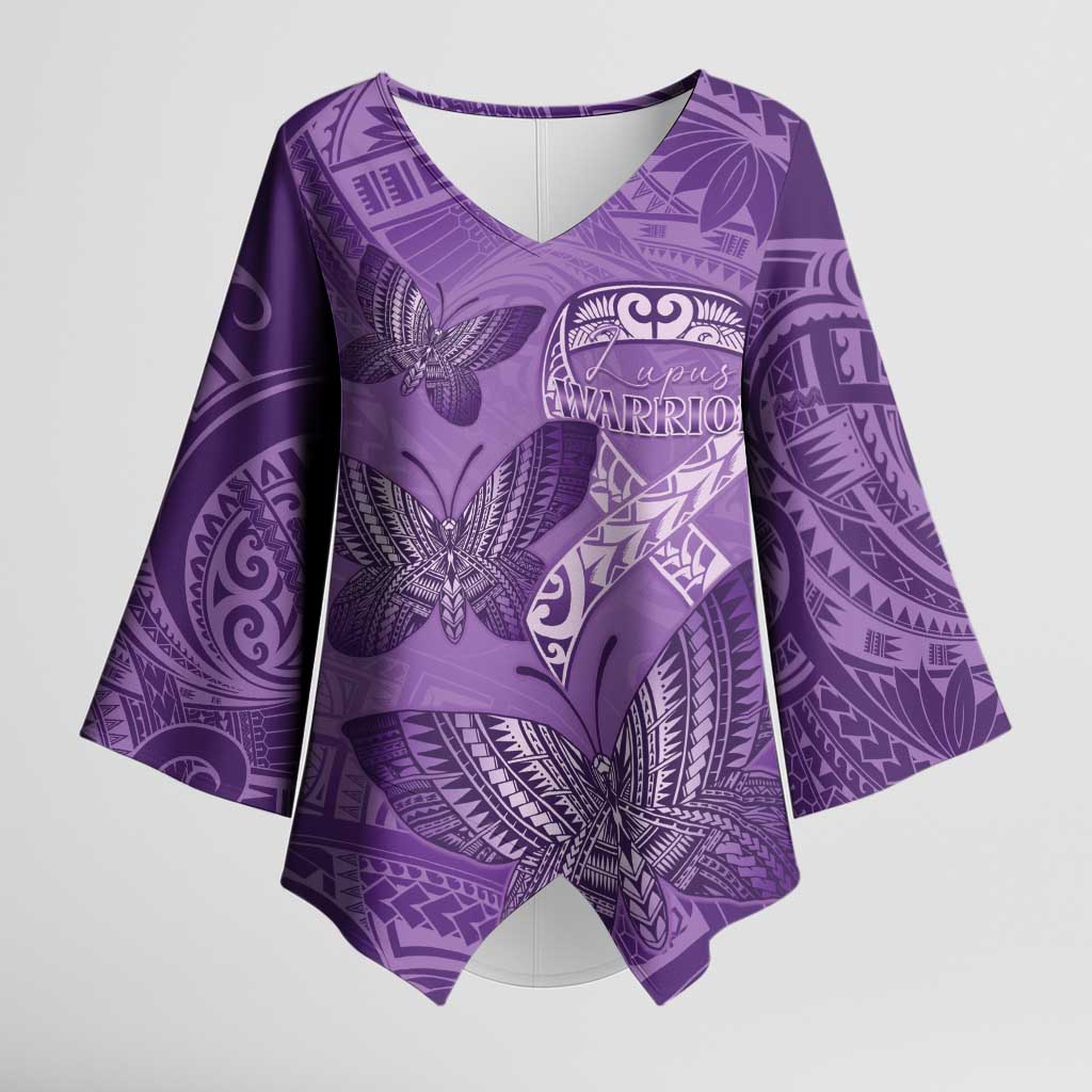 Personalised Polynesia Lupus Awareness Month Kimono Sleeve Blouse Warrior Purple Ribbon Polynesian Butterflies