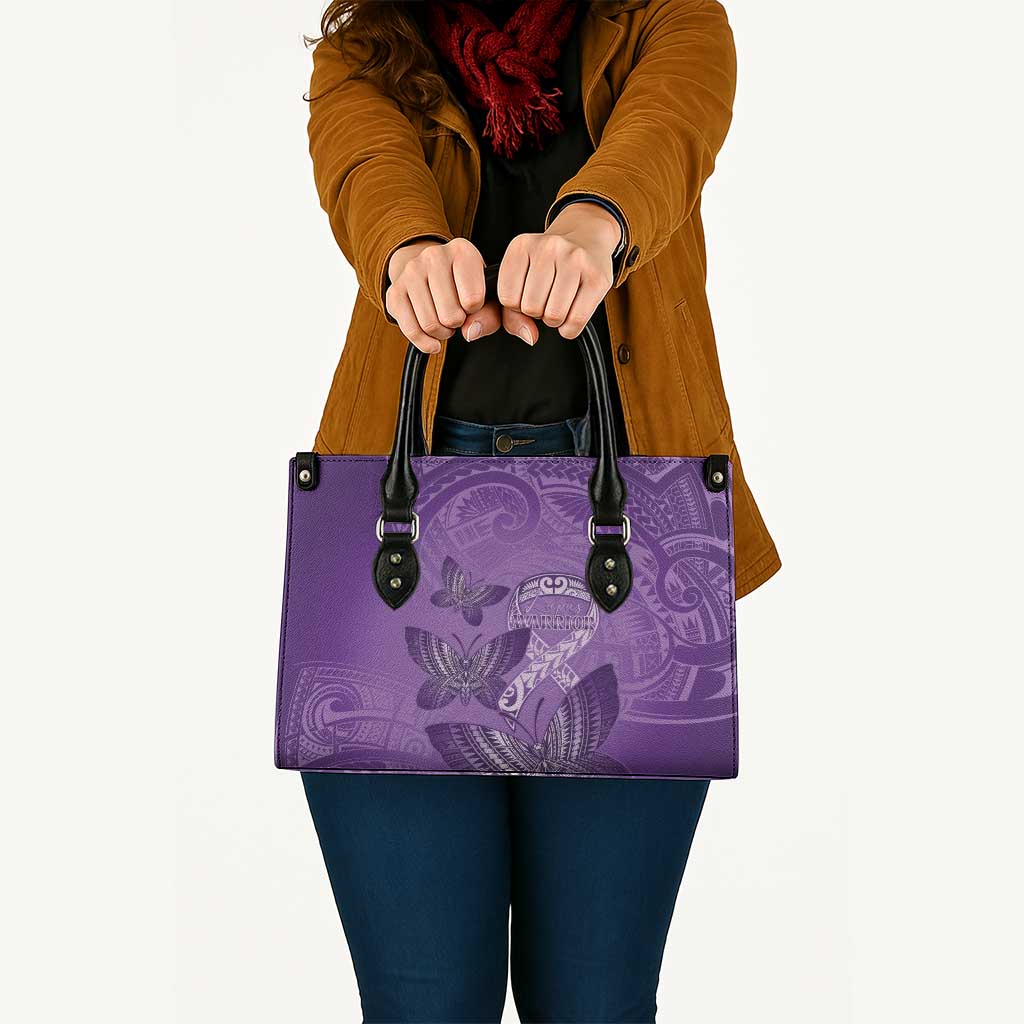 Polynesia Lupus Awareness Month Leather Bag Warrior Purple Ribbon Polynesian Butterflies